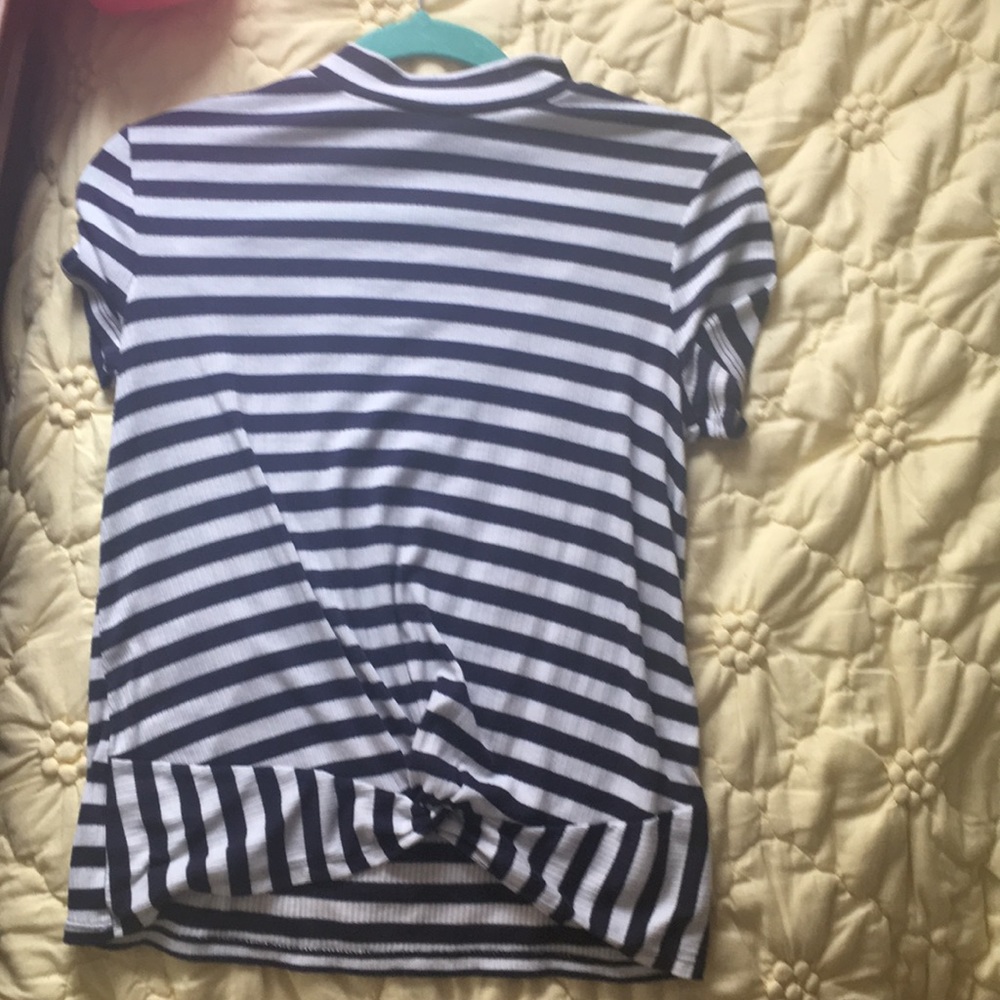 Cute turtle neck blue and white striped tee